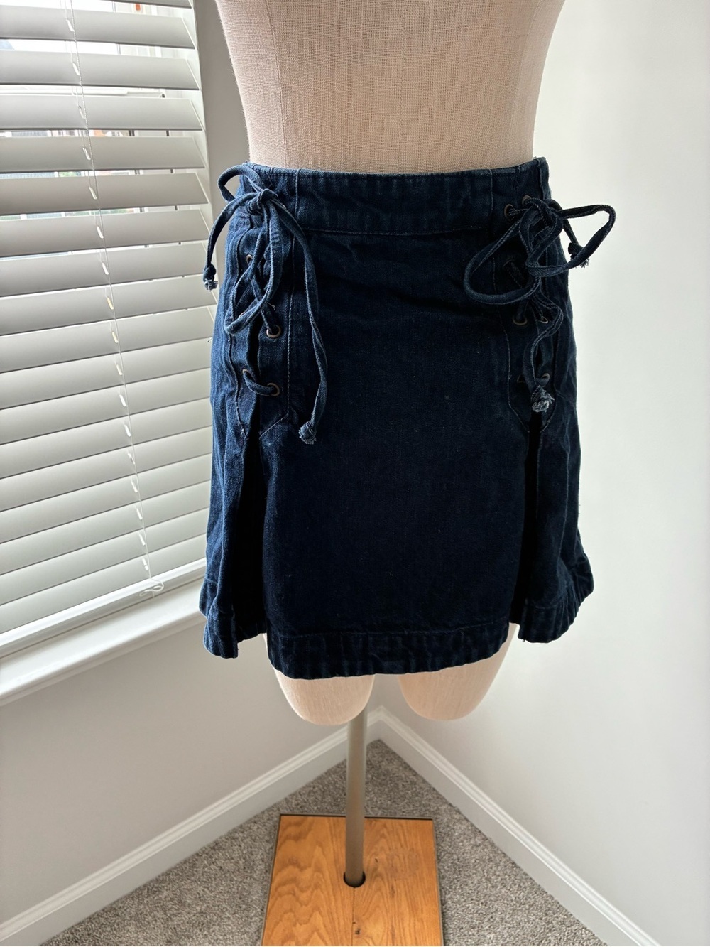 Free People Women's Dark Denim Lace-Up Mini Skirt